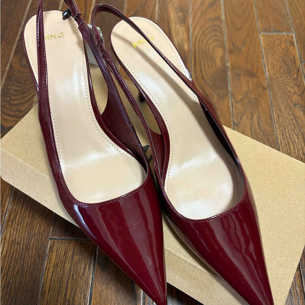 Vince Burgundy Patent Slingback Heels